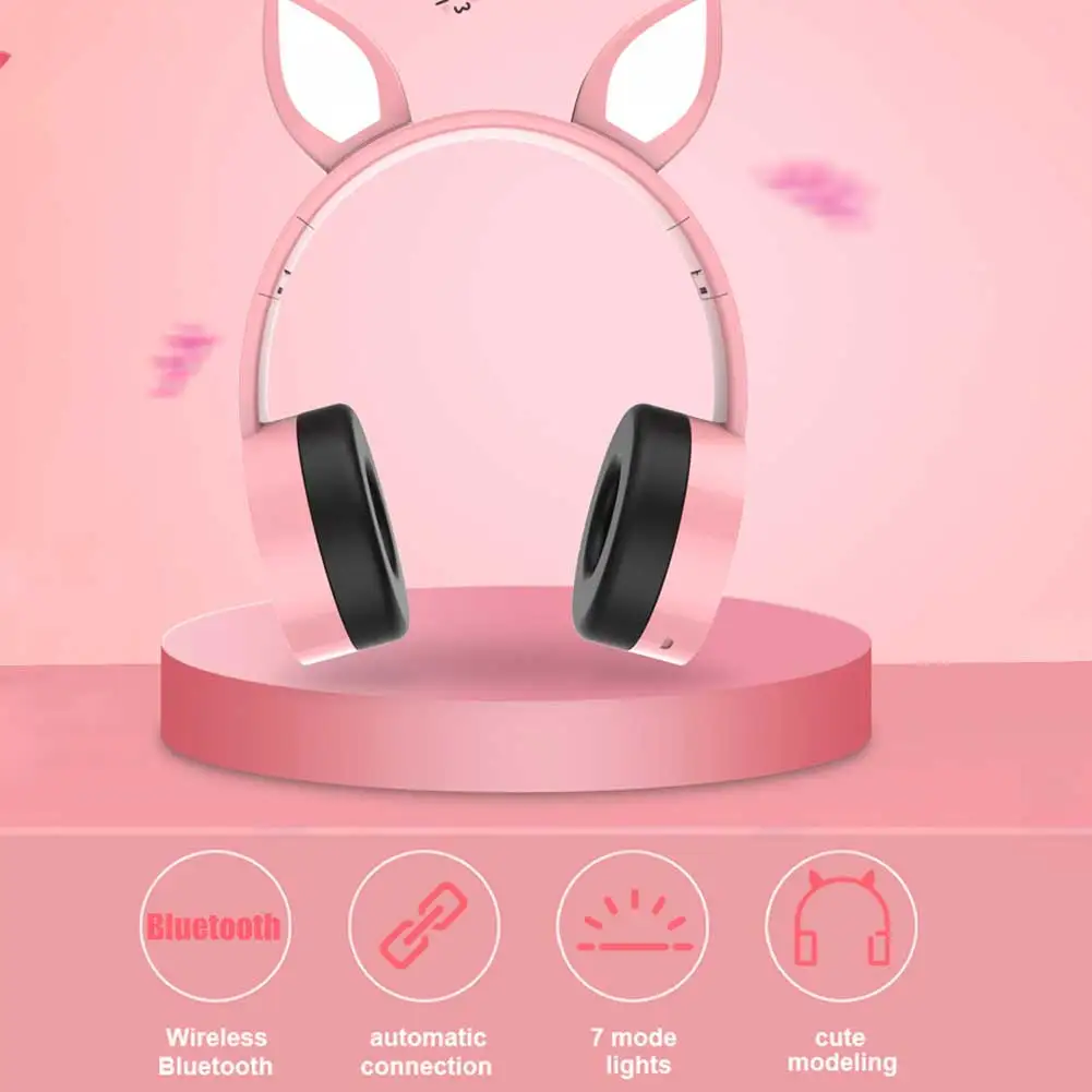 Беспроводная bluetooth-гарнитура, светодиодный светящиеся лампы, складные наушники с кроличьими ушками, простой Тиковый микрофон, гарнитура с регулятором громкости