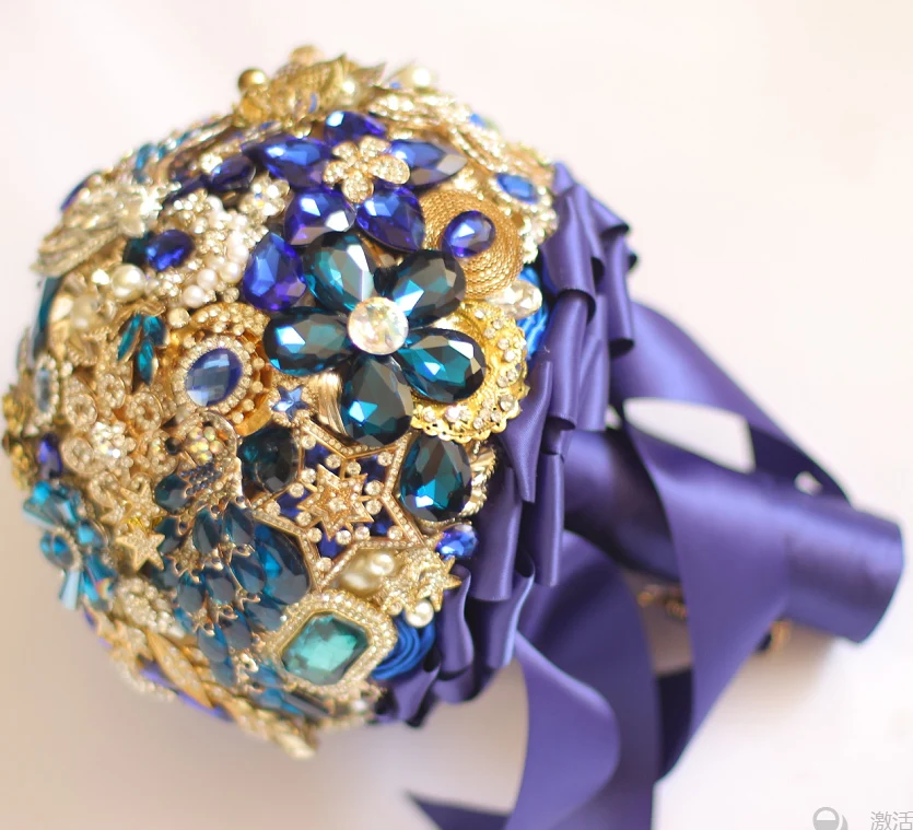 8-дюймовый Свадебный букет на заказ темно-синий свадебный с сапфировыми