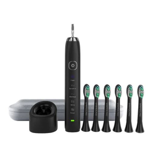 white and 6 heads Sarmocare S100 ультра звуковая электрическая зубная щетка, светодиодный индикатор, зубная щетка es IPX7, водонепроницаемая, 5 моделей, беспроводная перезаряжаемая - Цвет: white and 6 heads