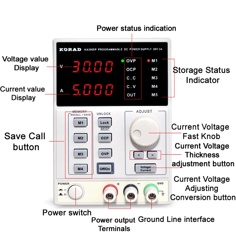KORAD KA3005D-прецизионный Регулируемый источник питания постоянного тока 30 V, 5A