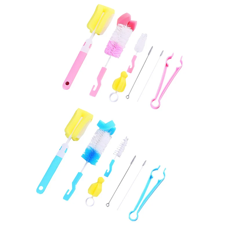 7 pcs/set Sponge Plastic Bottle Brushes Cleaner Bottle Clamp Nipple Clip Glass Milk Bottle Cleaning