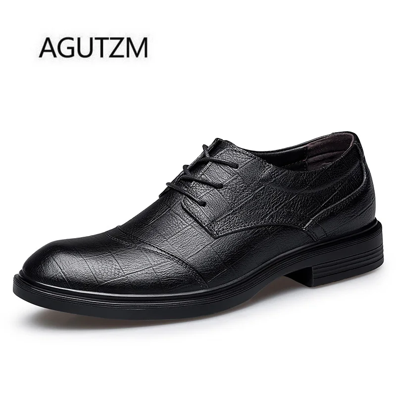 AGUTZM 4186 Fashion New 100% Embossed Cow Leather Rubber Sole Men's Business Casual Shoes Plus Size : 36-48 | Обувь