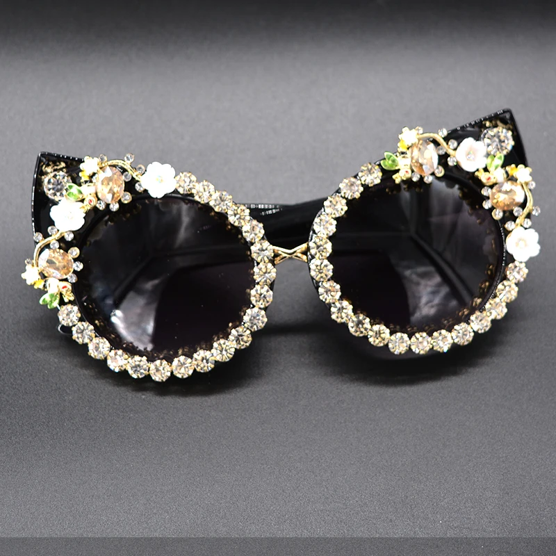 FashionSunglasses Для женщин Элитный бренд очки металлический jewel со стразами украшения Солнцезащитные очки для глаз в форме кошачьего глаза Винтаж Оттенки Óculos