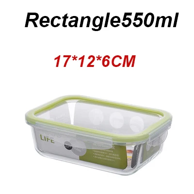 rectangle 550 ml Стекло Коробки для обедов микроволновая печь отопление рефрижератор запаянный герметичный контейнер для еды прозрачная боросиликатное еда бенто ланч бокс - Цвет: rectangle 550 ml