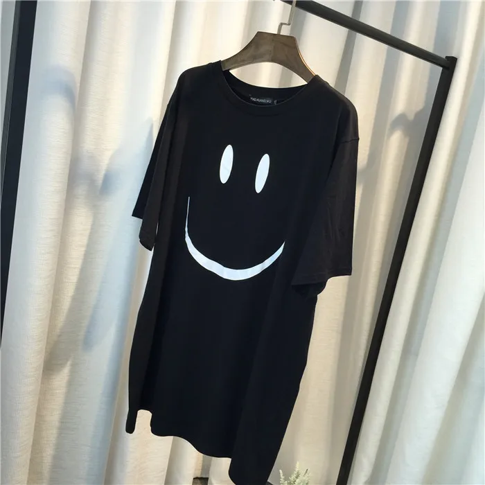 

Ultra large size 2xl 3xl 4xl female nightgown summer slim half sleeve round neck cotton blended dress smile print