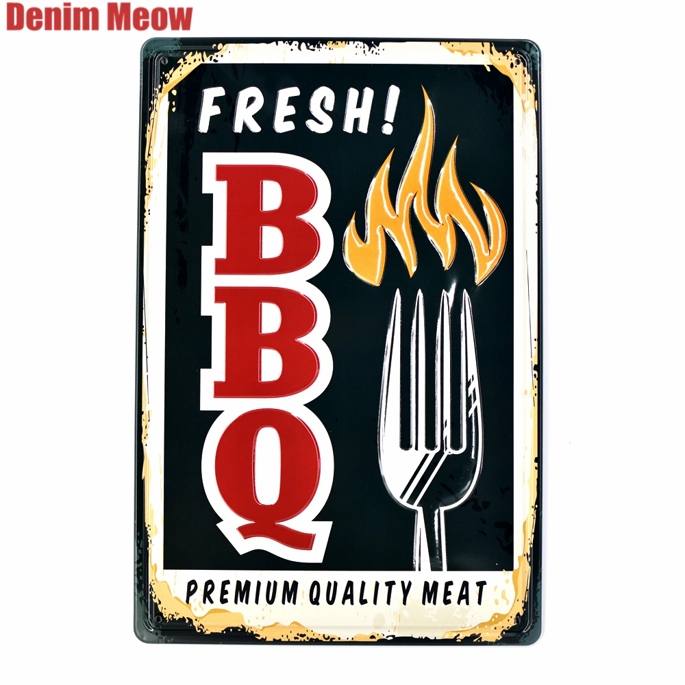 

Fresh BBQ Vintage Embossed Metal Tin Signs Bar Pub Home Food Shop Decorative Plate Egg-Cited Wall Stickers Iron Art Poster AT015