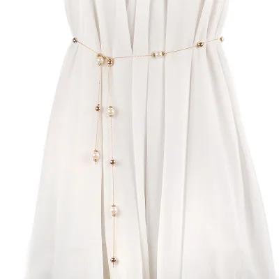 2019 Fashion thin belt Imitation pearl Metal waist chain belts for women match dress ceinture femme stretchy ladies | Аксессуары для