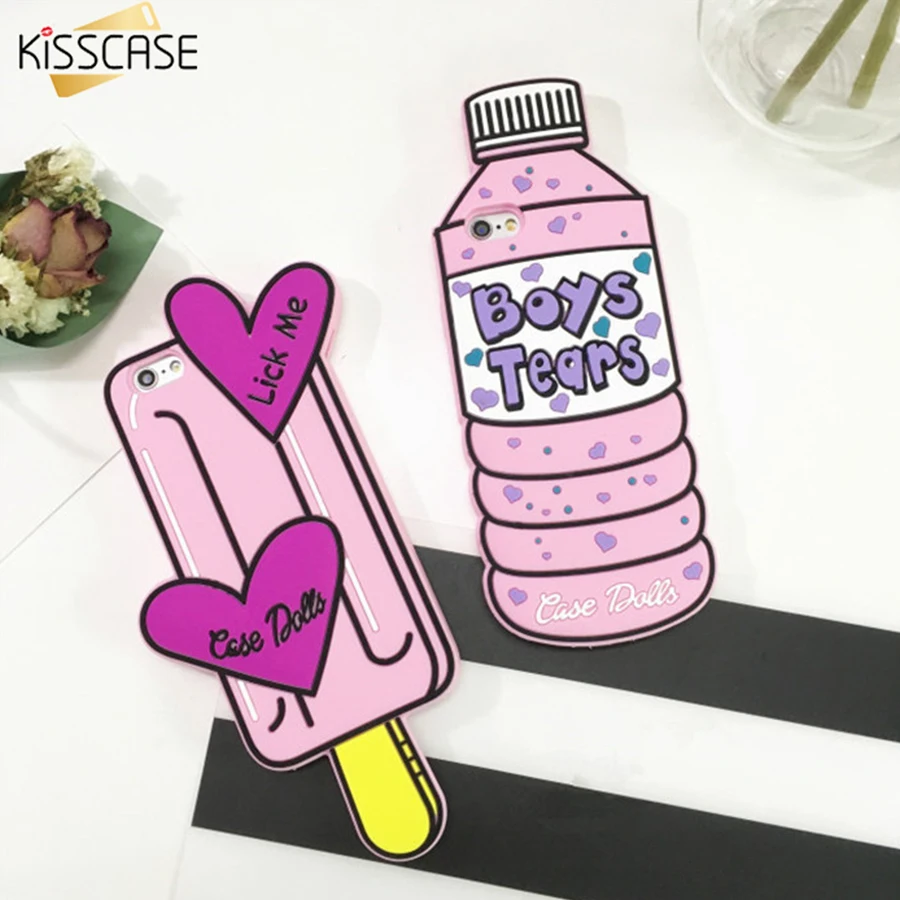 Kisscase Симпатичные Popsicle бутылка силиконовые Чехол для iPhone 6 6S плюс 7 Plus 3D мультфильм