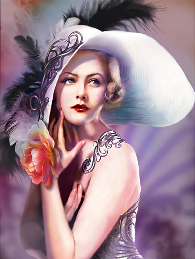 

5D DIY diamond embroidery lady with hat diamond painting Cross Stitch full square drill Rhinestone mosaic home decoration