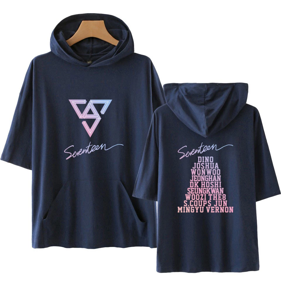 Мужские/женские летние футболки с капюшоном SEVENTEEN Кей-поп принтом коротким