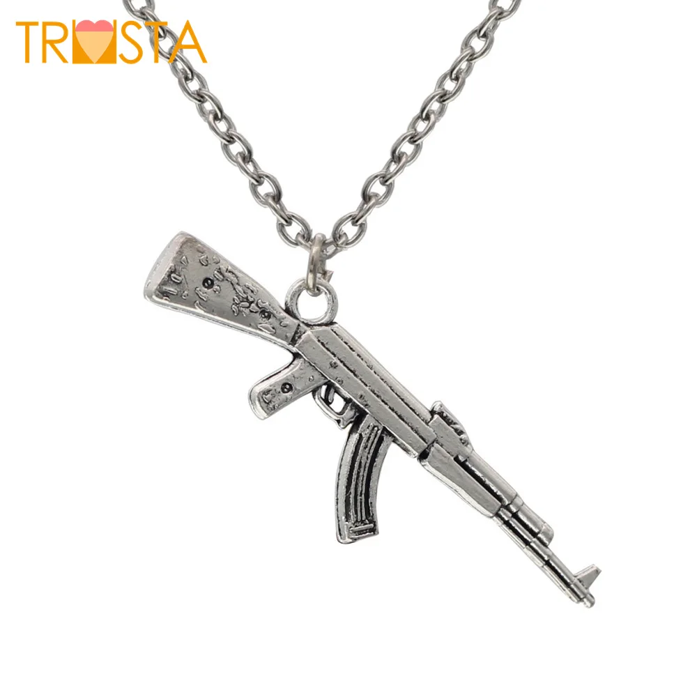 Trusta 2018 New Women Men Jewelry Vintage Silver Tone AK-47 Gun 1.7&quotX0.5&quot Pendant Short Necklace DY94 Free Shipping | Украшения и