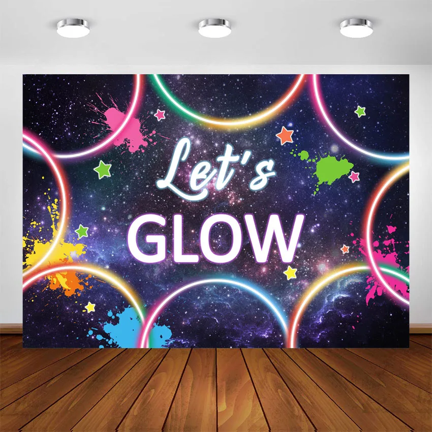 

Let's Glow Backdrop for Glow Crazy Party Banner Neon Splatter Party Supplies Decoration Photo Booth Photography Background