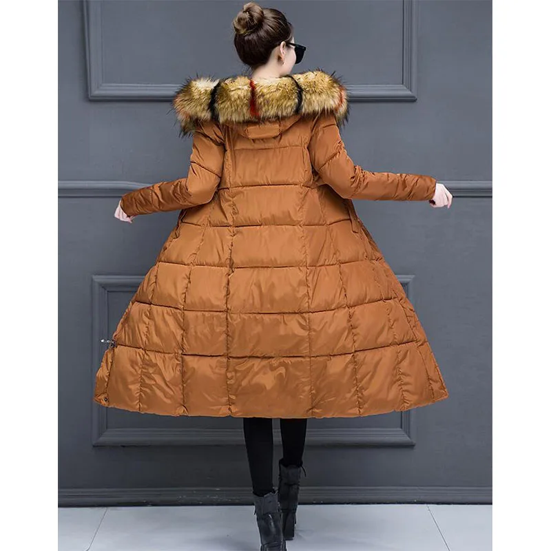 Осень зима 2019 Женская Модная хлопковая пуховая куртка с капюшоном Длинные теплые