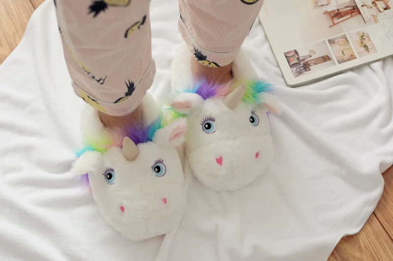 Мягкая теплая Домашняя обувь с изображением единорога из мультфильма kawaii; хлопковые ботинки с набивкой единорога; креативный прекрасный подарок для детей; для девочек; для детей