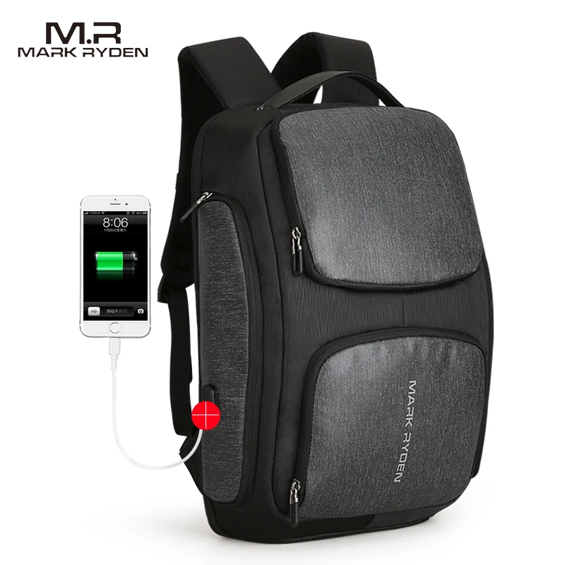 Mark Ryden New Solar USB Recharging Backpack Water Resistant Laptop Men fit for 15.6 Inch | Багаж и сумки