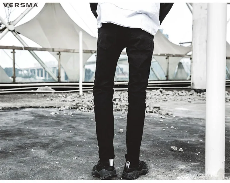 VERSMA Высокая уличная хип хоп рваные джинсы мужские брюки корейские Ulzzang BF разрушенные GD мужские джинсы спортивные брюки узкие брюки