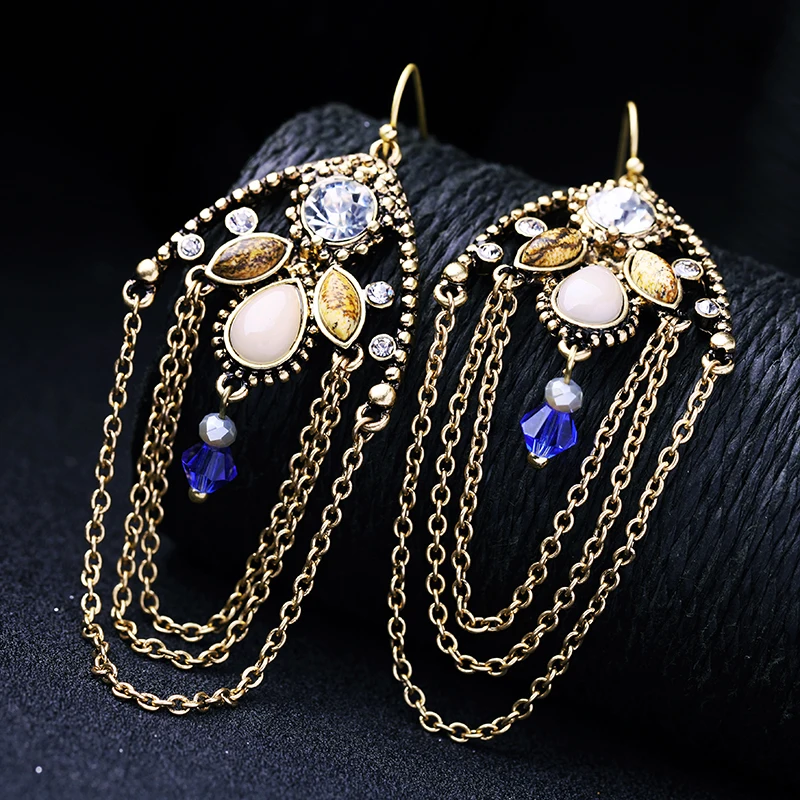 Синий уникальный смолы кристалл индийские украшения Дизайн Серьги ретро суд