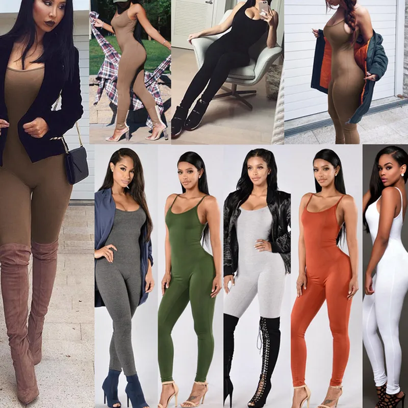 Женский Длинный комбинезон с открытой спиной однотонный Повседневный