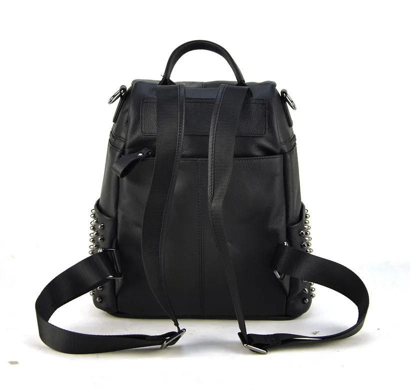 Женский оригинальный натуральный кожаный рюкзак панк шпильки сумки на плечо