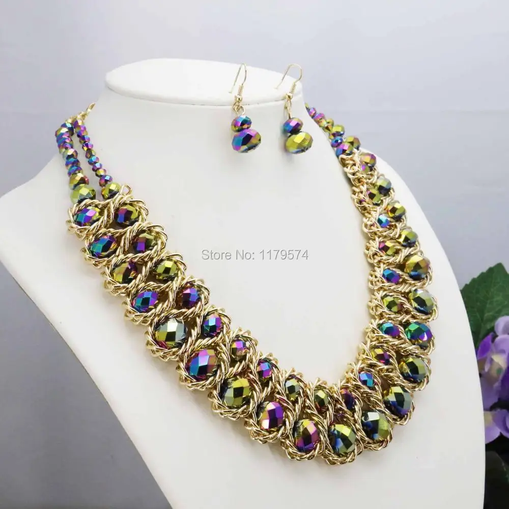Комплект из колье и серёг с разноцветными кристаллами 18 дюймов | Украшения