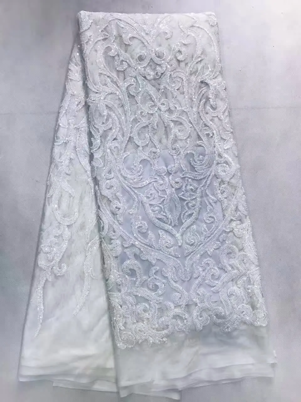 

2017 Royal Blue Net French Fabric Lace With Sequins High Quality African France Tulle Lace Embroidery Fabrics For Wedding KL1107