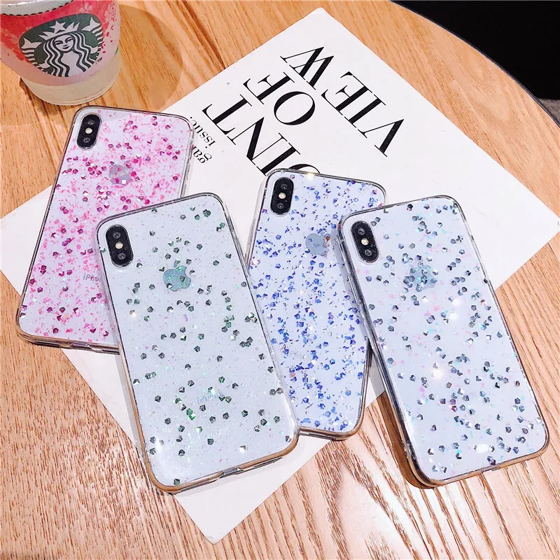 Силиконовый чехол с блестками для iPhone 6 6s 7 8 Plus Glossy эпоксидной Звезды Ясно Мягкий X
