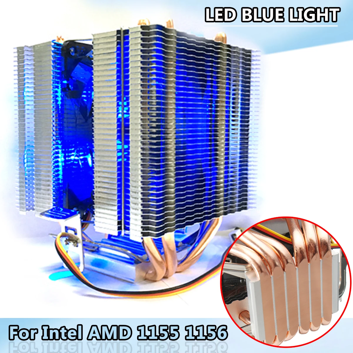 Для Intel LAG 1155 1156 для AMD Socket AM3/AM2 светодиодный синий свет процессор вентилятор 6 xheat трубный компьютер 12V 3Pin охладитель охлаждающий вентилятор радиатора