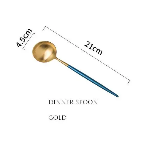 dinner spoon 1 шт., KINGLANG, синяя, Золотая вилка, ложка, высокое качество, нержавеющая сталь, столовая ложка и вилка, вилка для стейка - Цвет: dinner spoon