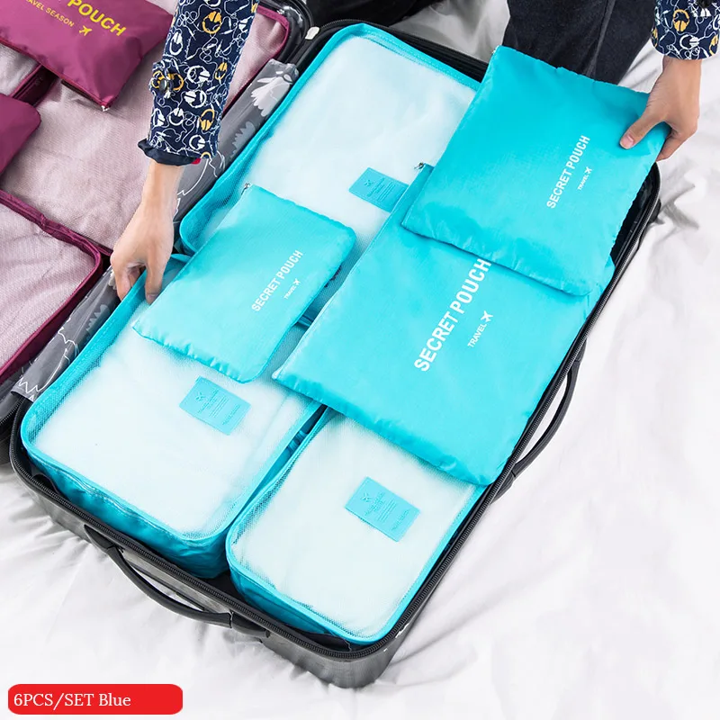 6PCS 6 шт./лот дорожная сумка для хранения одежды для багажа одежда аккуратный Органайзер сумка чемодан шкаф разделитель контейнер Портативная сумка - Цвет: 6PCS