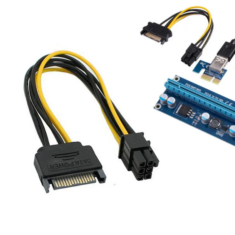 Двойной SATA 15 контактный разъем для PCI-E 6 Pin женский видеокарта Мощность адаптер