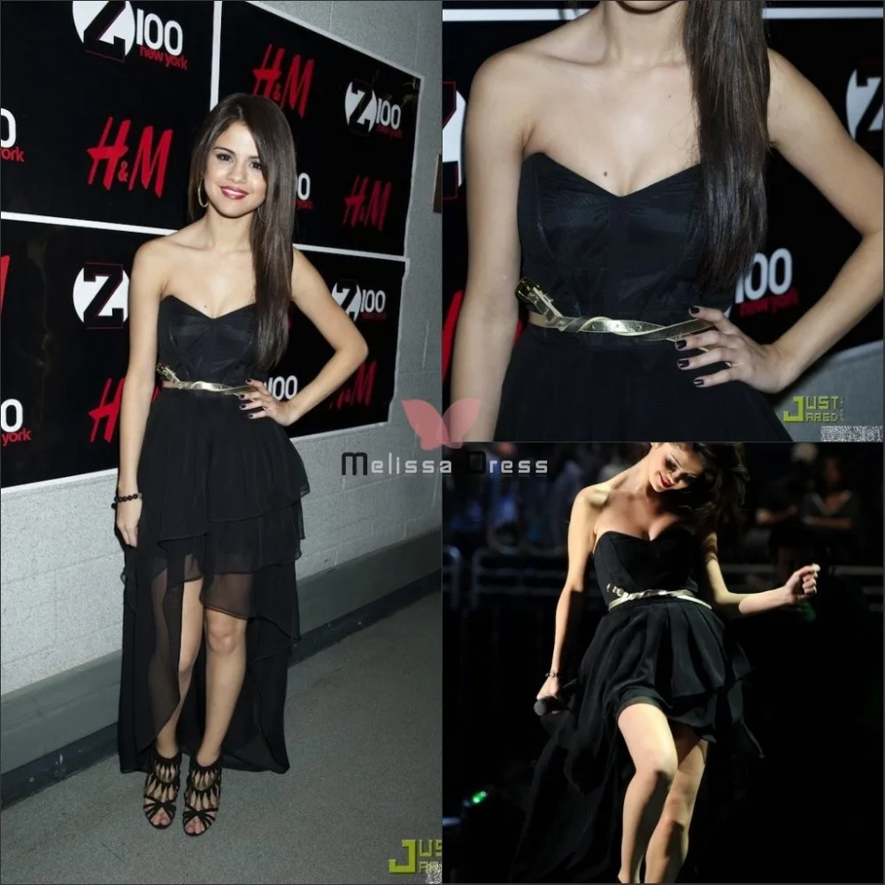 Celebrity Dresses Red Carpet Gowns Selena Gomez Black Dress Z100 Jingle Ball 2010 Hi-Low Prom | Свадьбы и торжества