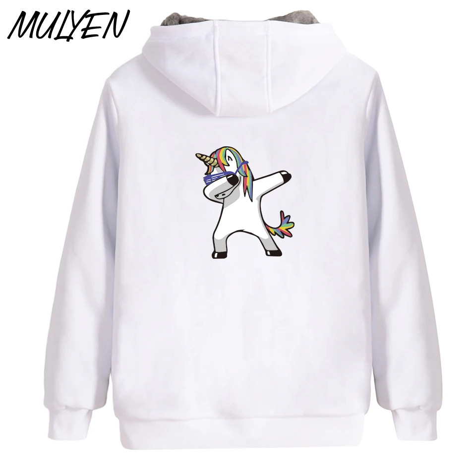 Mulyen Единорог вытирая плюс бархат Толстовки с капюшоном на молнии Для мужчин
