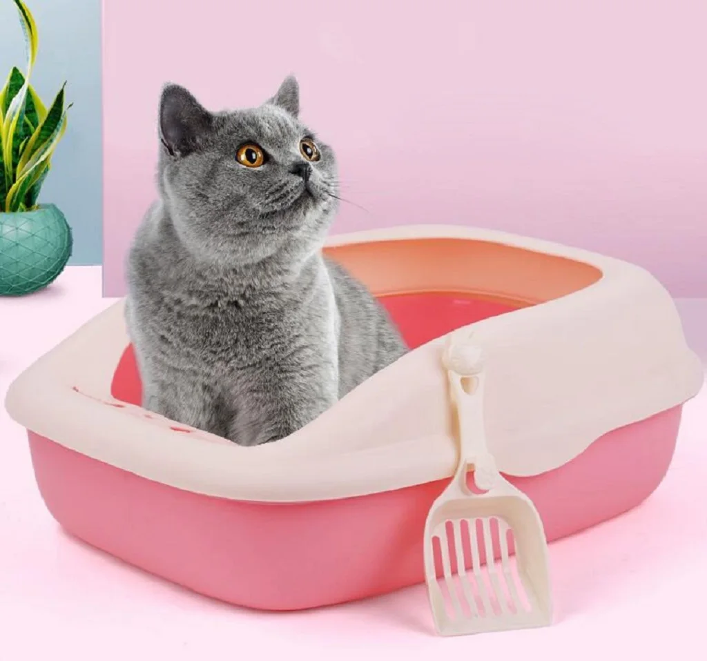 

Hot PP Cat litter bowl anti-splash double-layer semi-closed sand basin L/XL cat toilet pot pull small cat supplies With shovel