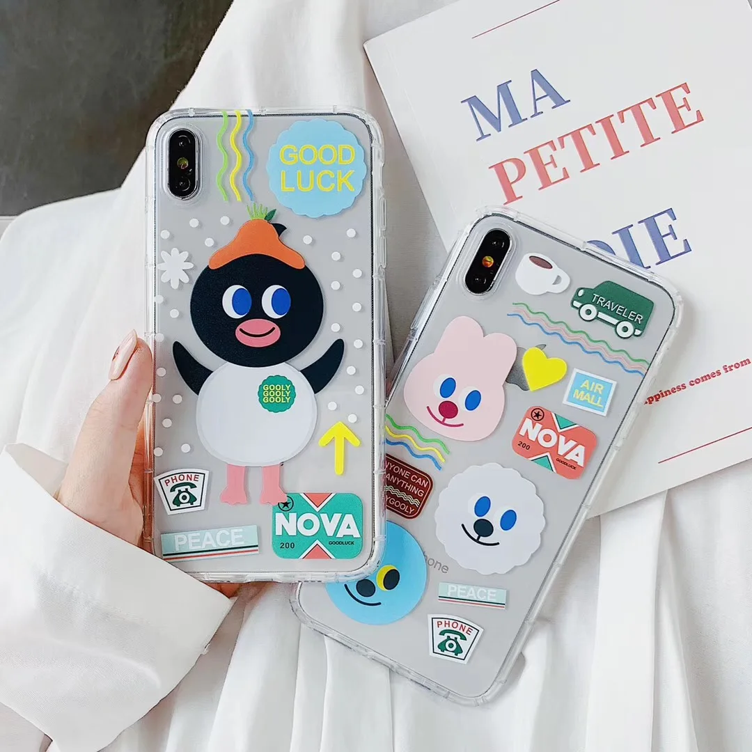 INS Korean cute cartoon penguin bear phone case For iphone Xs MAX XR X 6 6s 7 8 plus English dot label clear soft TPU back cover |