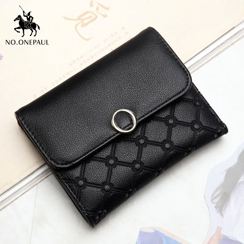 owm008-1 black NO. ONEPAUL женская короткая сумка для карт с золотой пряжкой, мульти- карта, милый женский стильный топ из воловьей кожи, Дамский Кожаный Модный компактный кошелек - Цвет: owm008-1 black