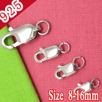 wholesale 10pcs 925 sterling silver color 8 10 12 16mm lobster clasps connectors for diy jewelry making fittings