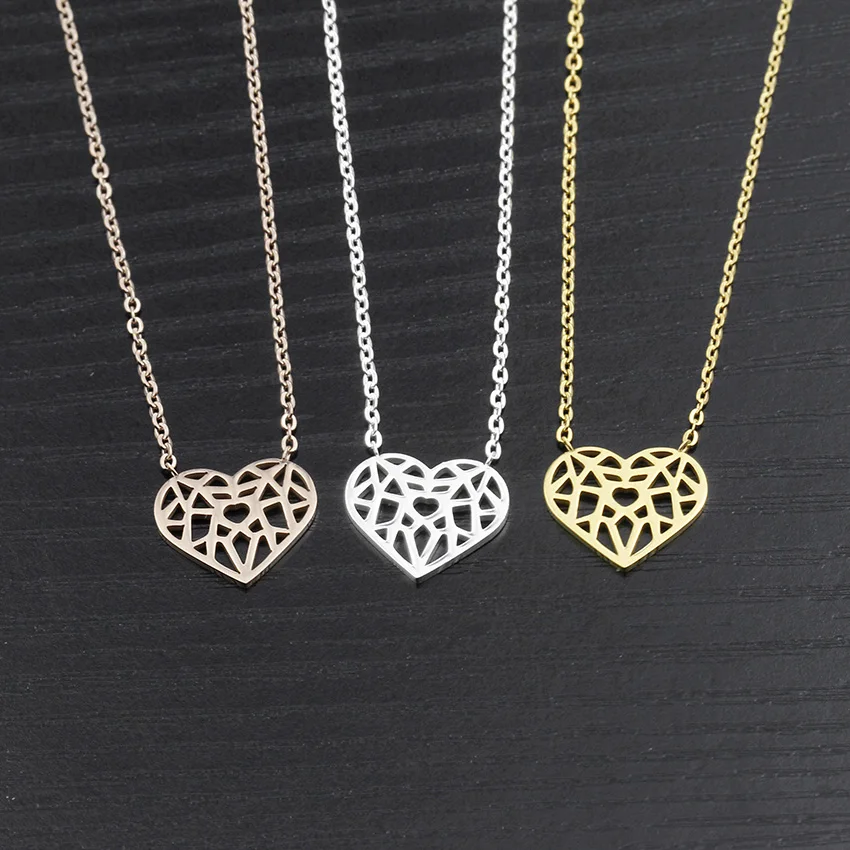 Модные женские туфли колье Полые Сердце ожерелье цепочка из нержавеющей стали с