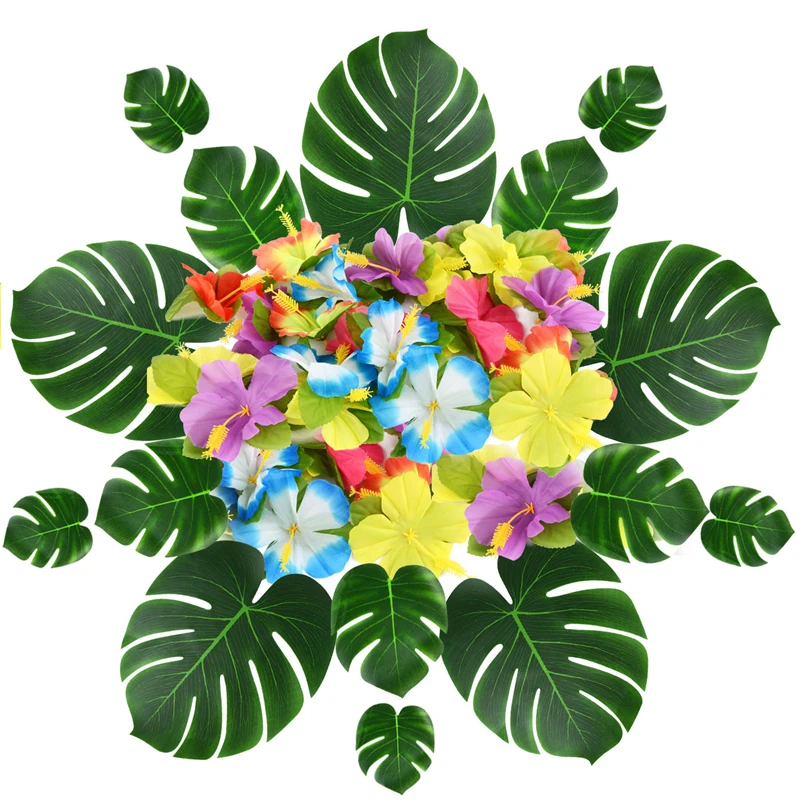 

63pcs Artificial Tropical Palm Leaves Simulation Leaf For Hawaiian Luau Party Jungle Beach Theme Party Decorations