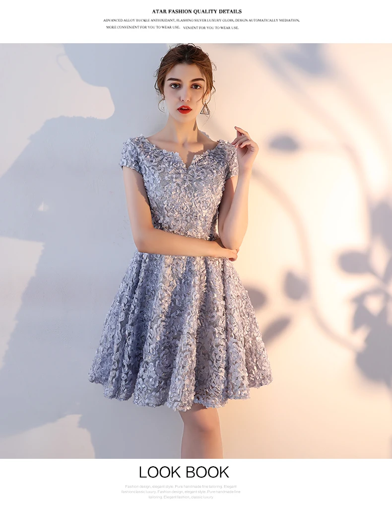 Robe de soiree, Новое поступление, серое кружевное короткое вечернее платье, vestido de festa, платья для выпускного вечера, вечерние платья, индивидуальный заказ