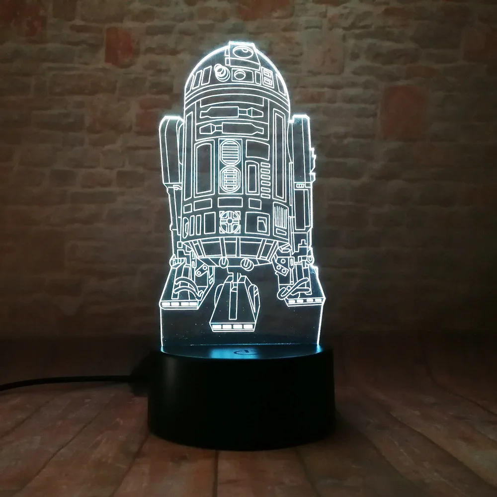 Новинка 3D Звездное видение R2D2 Wars Rocket Ночная лампа USB Touch 7 цветов градиентное