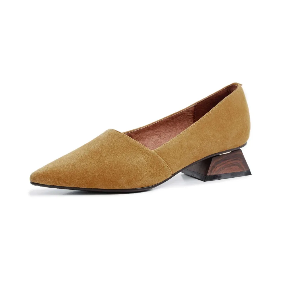 Krazing Pot European popular concise pumps genuine leather block low heels slip on solid vintage pointed toe clubwear shoes L25