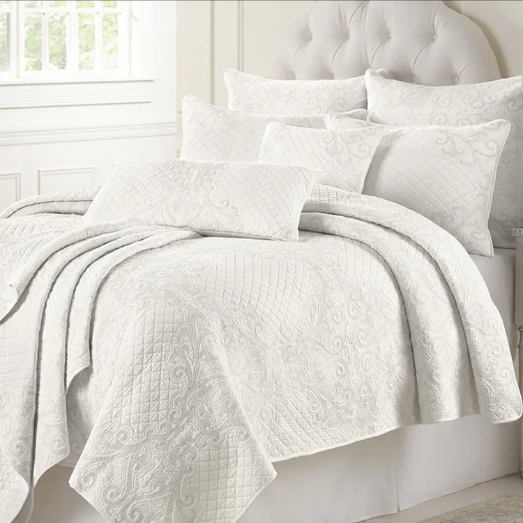 100% хлопок Европейская белая вышивка 3 шт. одеяло и подушка наволочка для