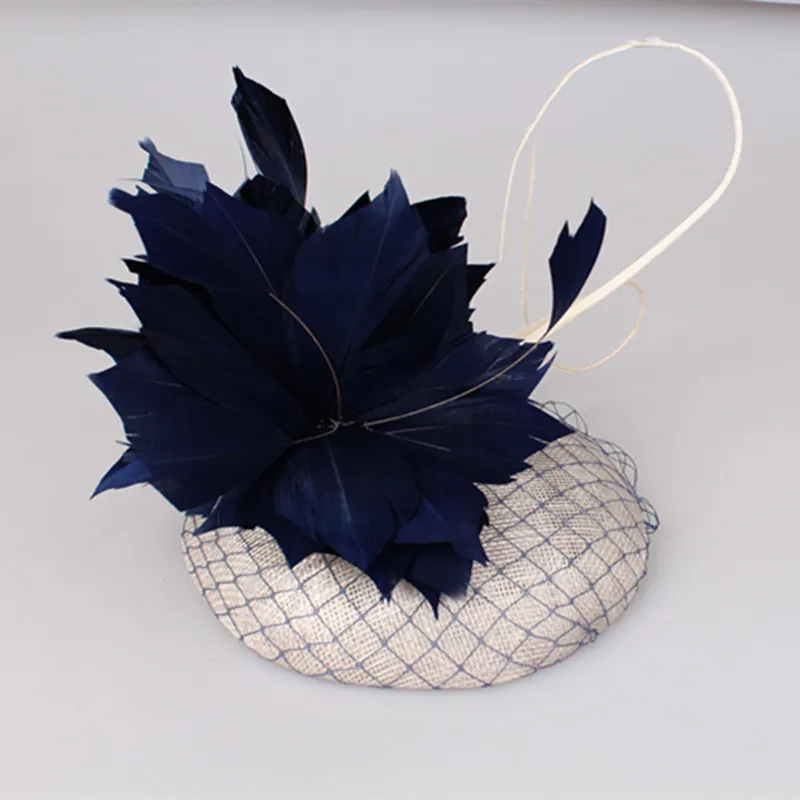 Высокое качество Sinamay шляпа перо цветок страуса Вуалетка головной убор