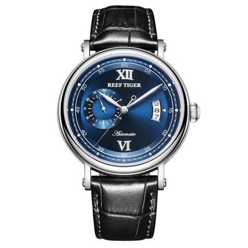 Reef Tiger RGA1617-2 Мода из натуральной кожи Band men waterproof 24 Hour Dial Automatic Self Wind механические наручные часы - Цвет: p9