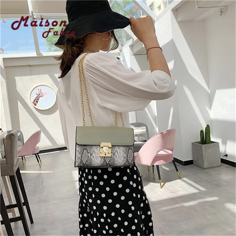 Женские сумки через плечо с узором змеи и цепочкой модель 2020|Сумки ручками| |