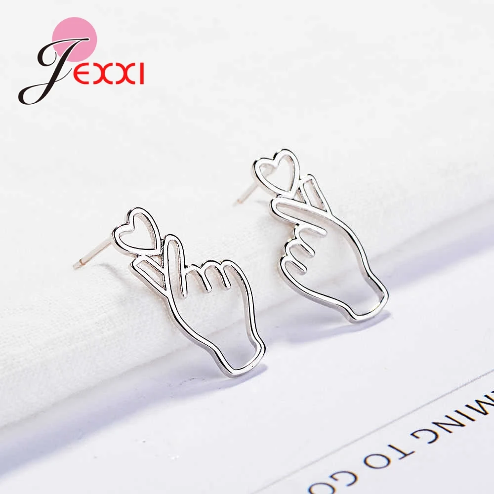Trendy Newest Heart Finger Shape Stud Earrings For Women 925 Sterling Silver Jewelry Wedding Fine Top Pendientes Brincos | Украшения и