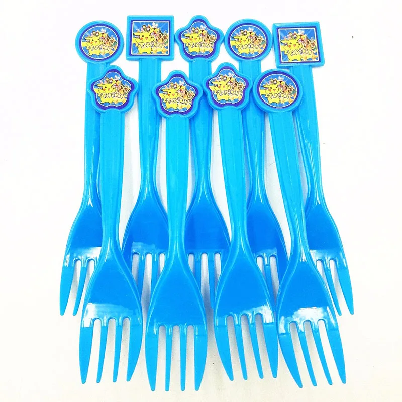Fork 10pcs Пикачу Покемон День Рождения украшения Suppies дети скатерть бумажная салфетка коробка конфет выдувные чашки Подарочный мешок вилка ложка тема - Цвет: Fork 10pcs