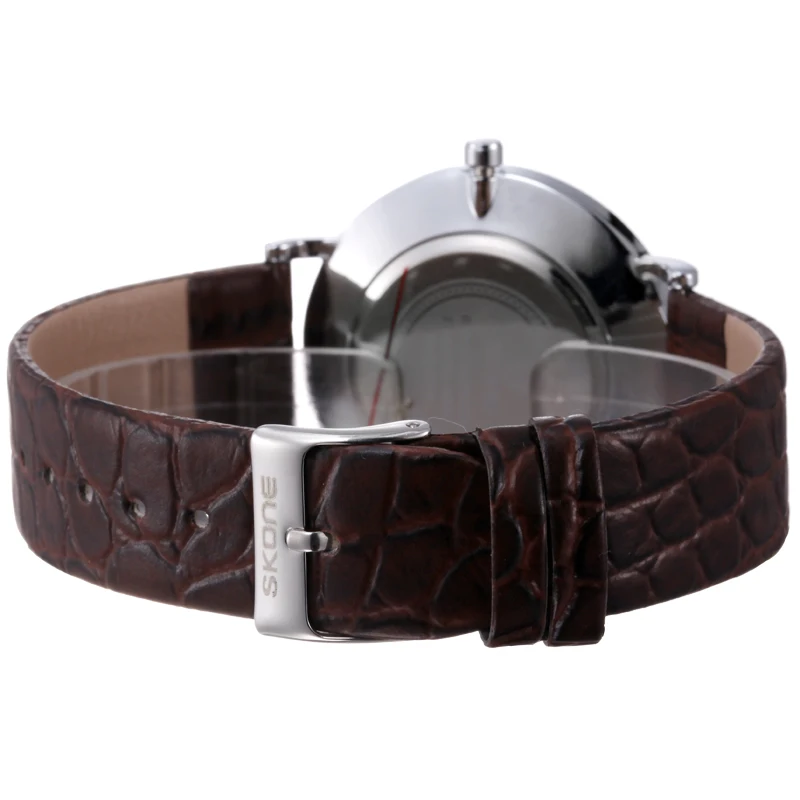 Кварцевые часы Skone Lovers' ультратонкие повседневные унисекс с кожаным ремешком