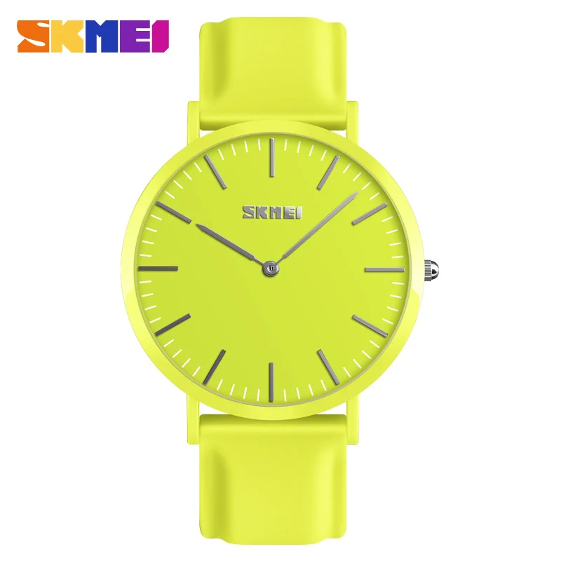 Pale green watch L SKMEI простые кварцевые наручные часы для женщин и мужчин водонепроницаемые оранжевые цифровые часы женская одежда многоцветные женские часы с силиконовым ремешком - Цвет: Pale green watch L