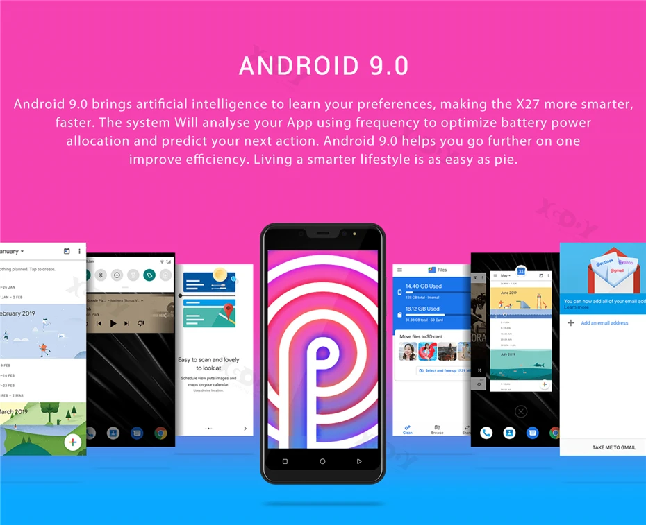 XGODY X27 Face ID Смартфон Android 9,0 1 ГБ 16 ГБ MTK6580 четырехъядерный 5 дюймов 3G Две sim-карты 5 Мп камера gps мобильный телефон 3D задняя крышка